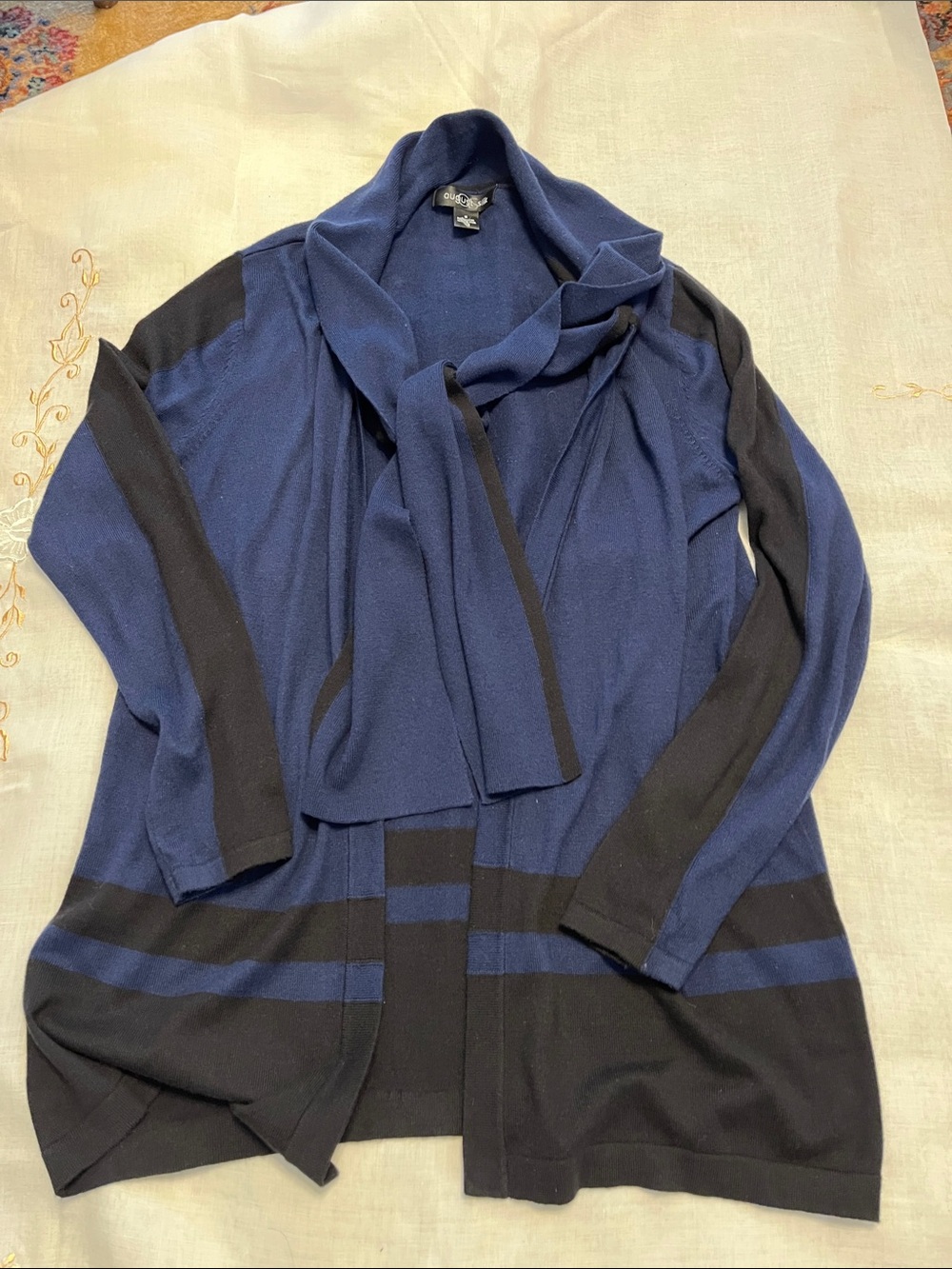 August Silk Navy and Black Shawl-Collar Cardigan